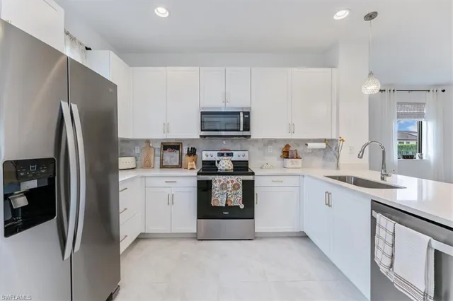 a room with a table and a mirror