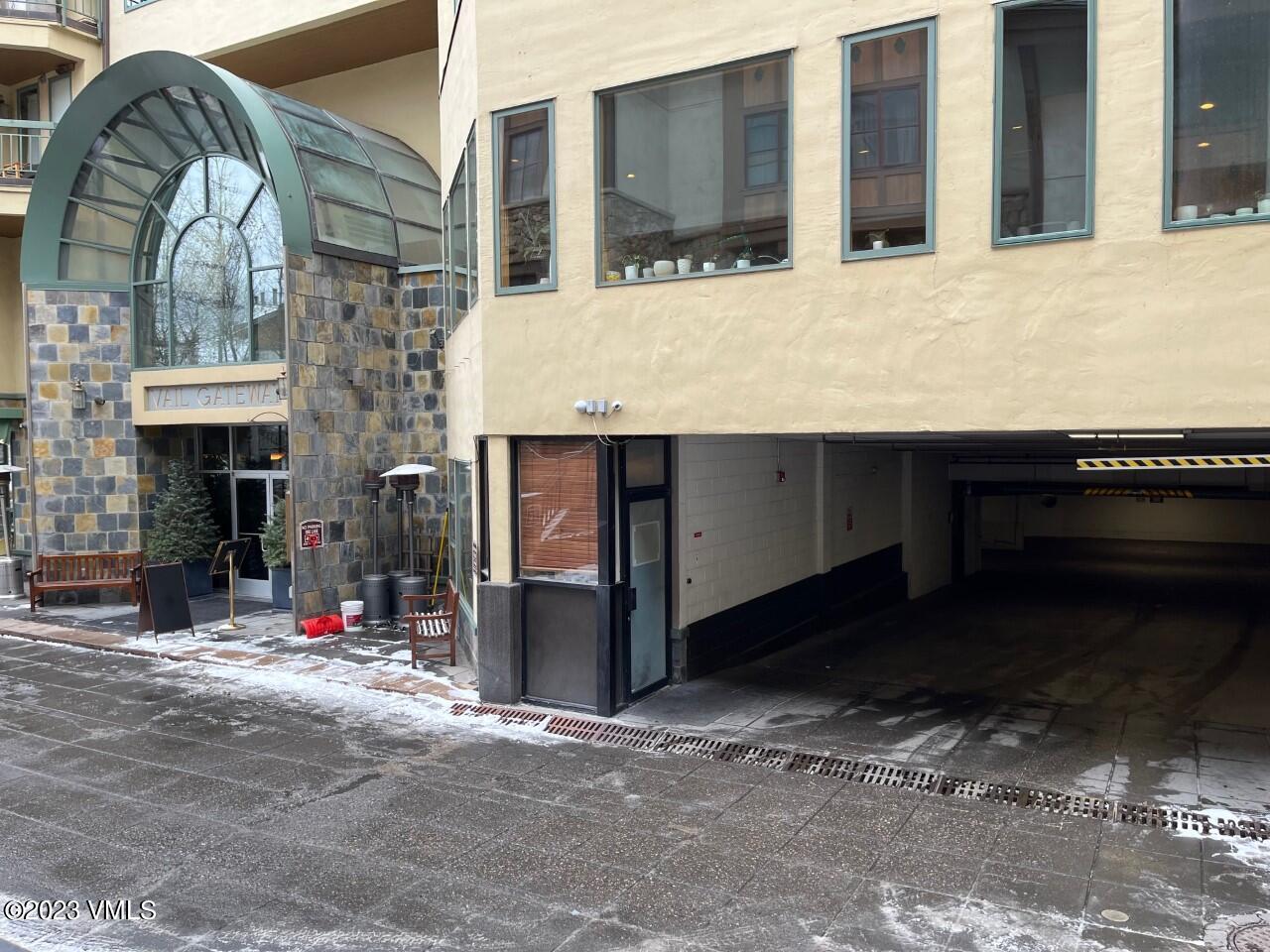 a view of building with entrance gate