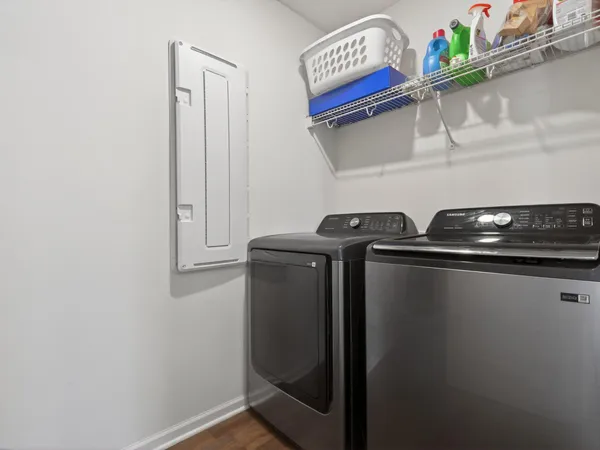 a utility room with dryer and washer