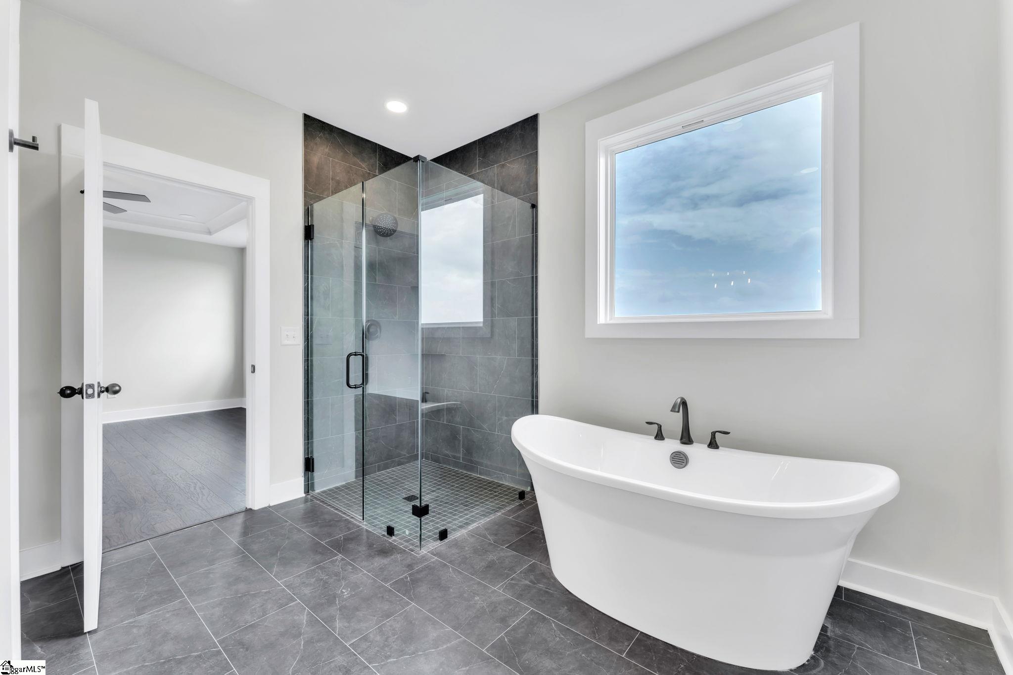 452 North Glassy Mountain Road Landrum, SC 29356 - Photo 8 of 46 full glass zero entry tile shower, standalone tub