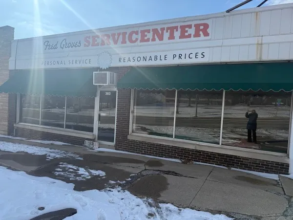a view of a door with a street