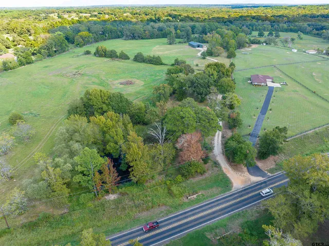 an aerial view of green landscape with trees houses and mountain view