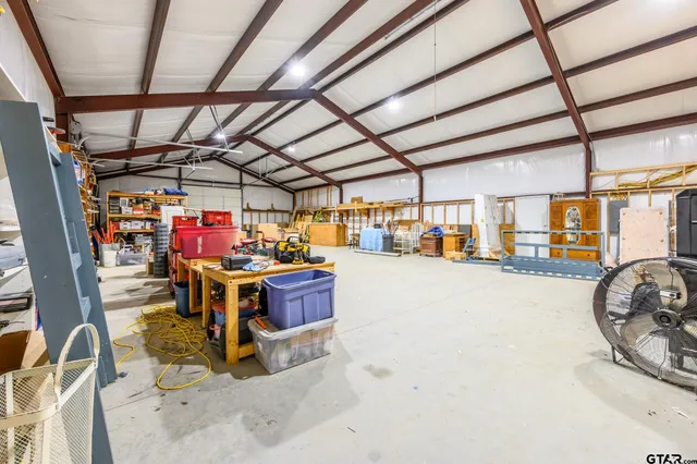 a view of a storage room with racks