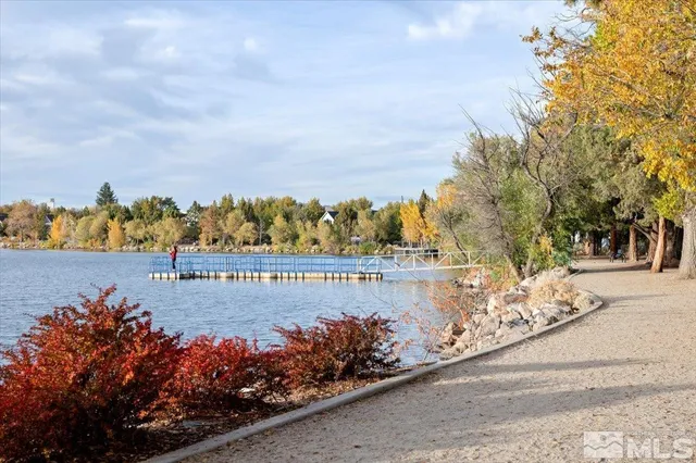 a view of a lake with a city view