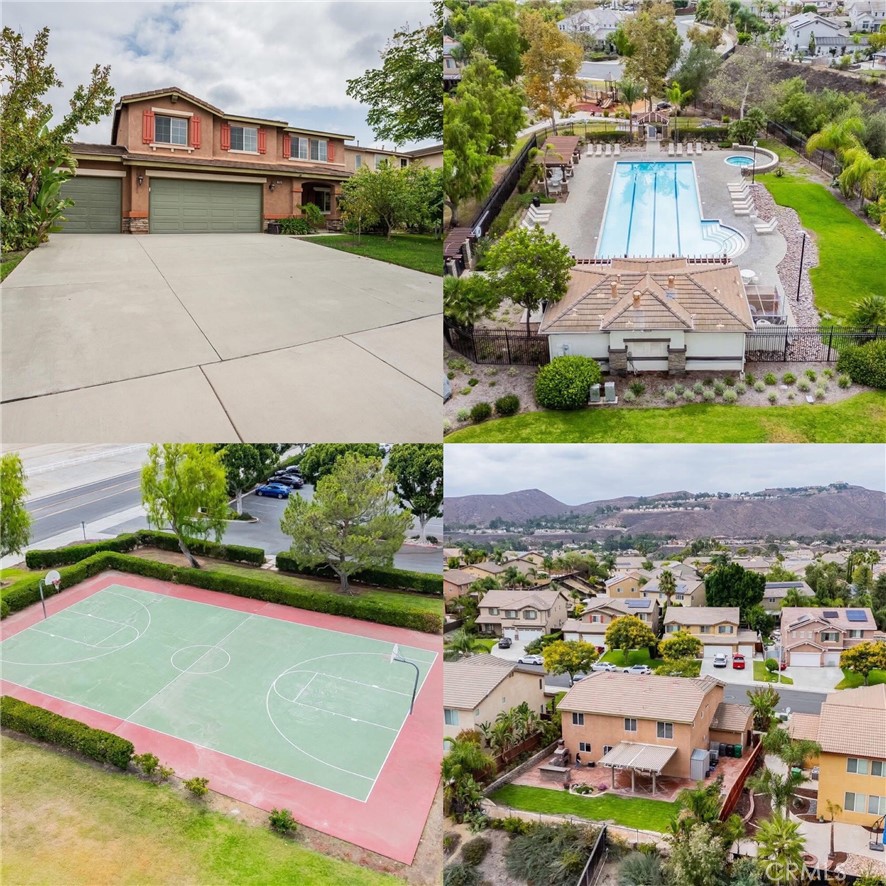 an aerial view of a house with a garden
