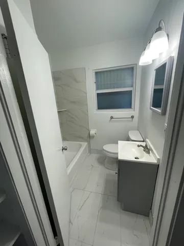 a bathroom with a bathtub
