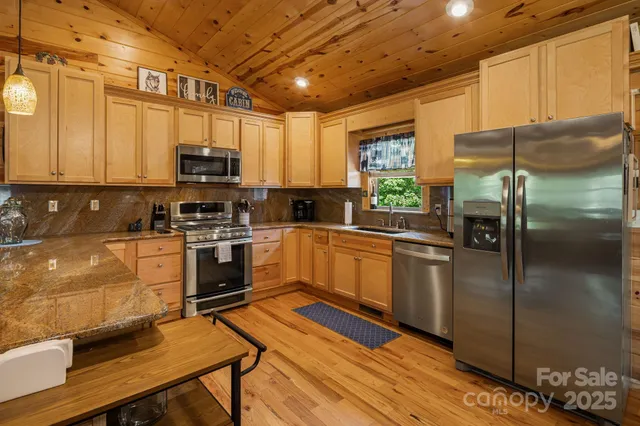 a kitchen with lots of counter top space