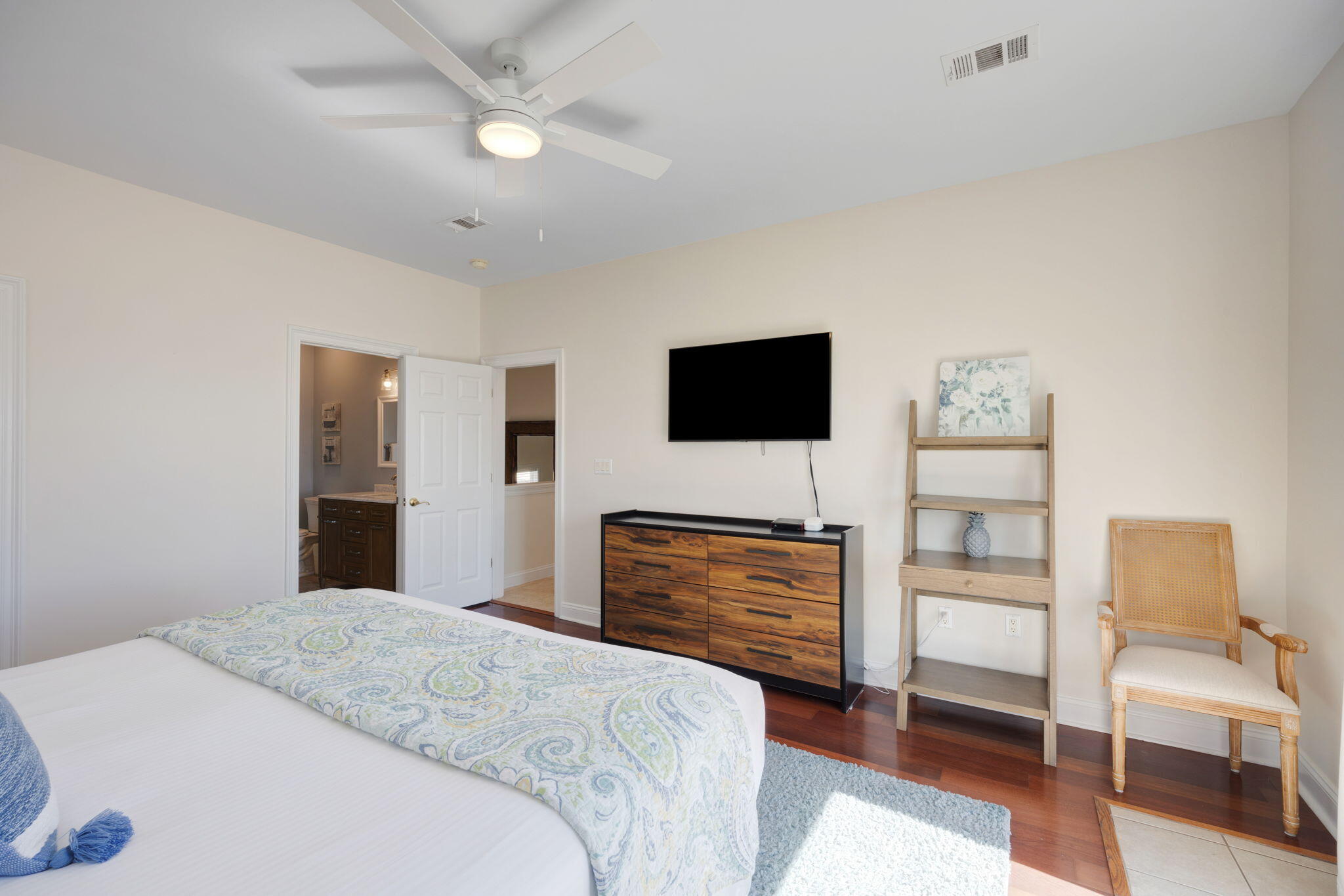 44 South Grande Beach Drive Santa Rosa Beach, FL 32459 - Photo 33 of 68 a bedroom with a bed and a flat screen tv