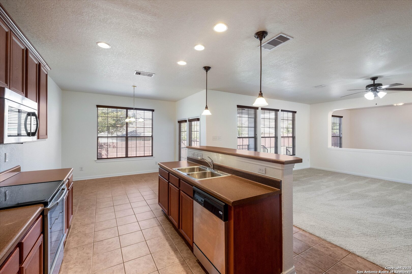173 Springtree Gate Cibolo, TX 78108 - Photo 8 of 23 a kitchen that has a sink stainless steel appliances a window and a counter space