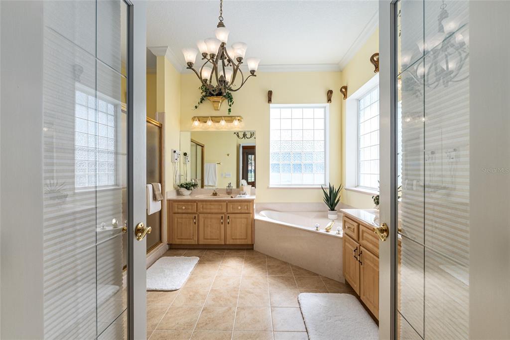 5711 Northwest 25th Loop Ocala, FL 34482 - Photo 45 of 91 a large spacious bathroom with a granite countertop tub shower and mirror