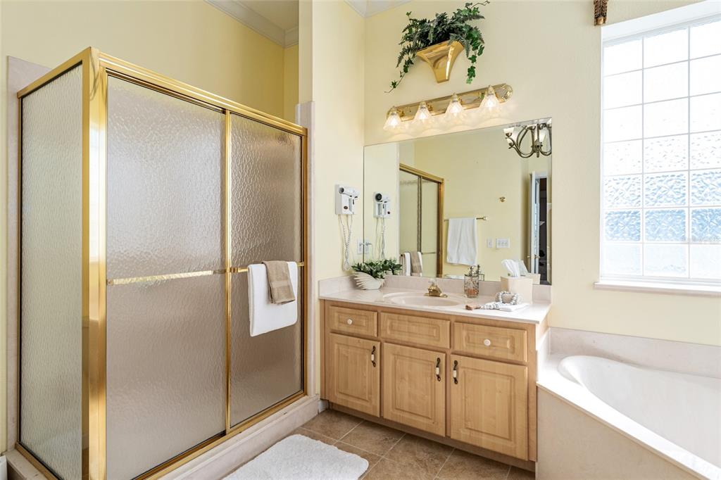 5711 Northwest 25th Loop Ocala, FL 34482 - Photo 46 of 91 a bathroom with a double vanity sink mirror and a bathtub