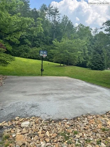 a view of swimming pool with outdoor seating and plants
