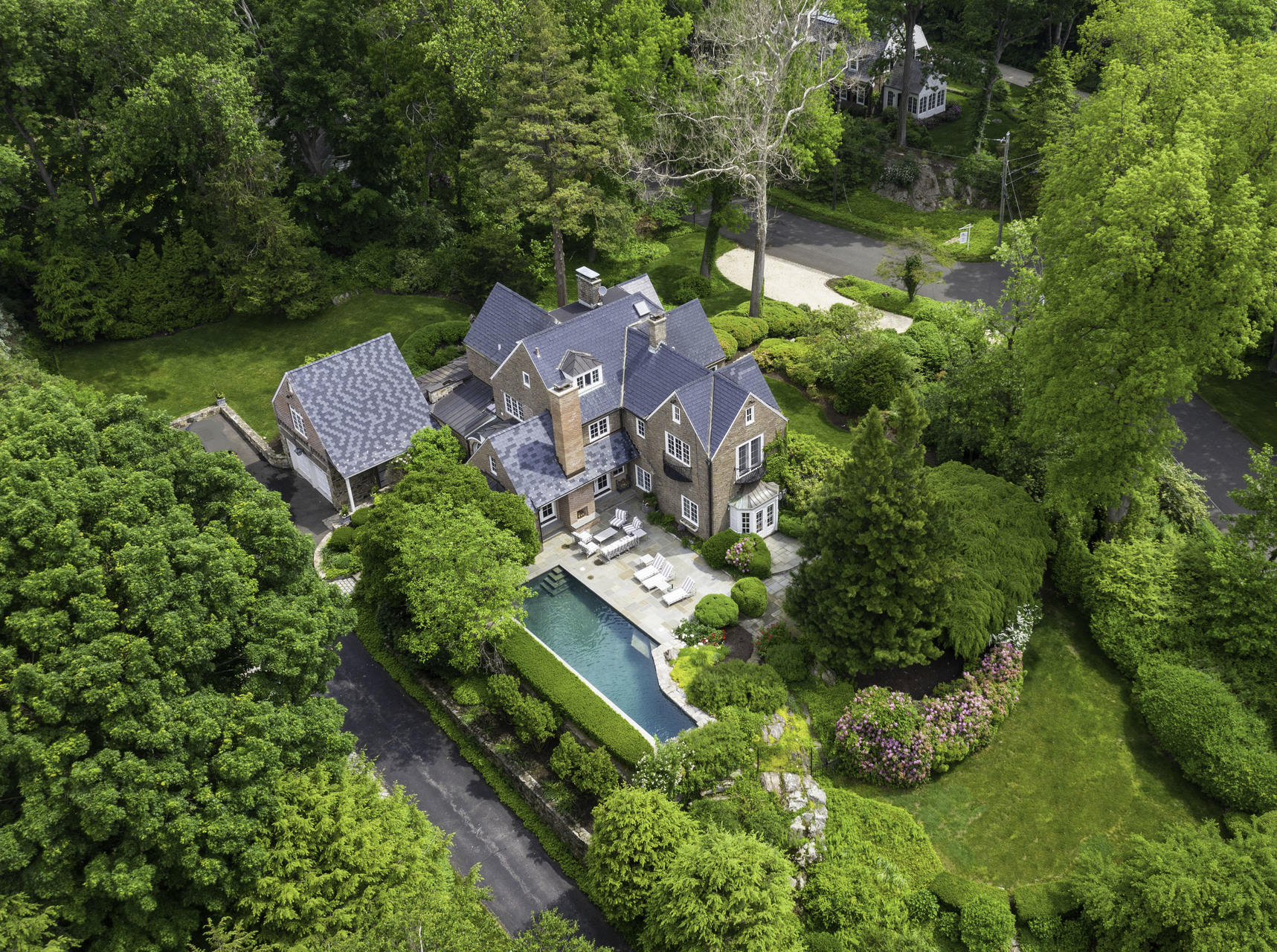 5 Hawthorne Road Darien, CT 06820 - Photo 2 of 49 an aerial view of residential house with outdoor space and trees all around