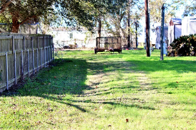 a view of a park with large trees