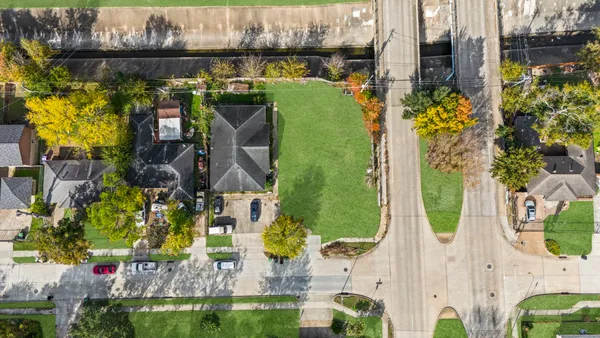 a view of a yard with flower plants
