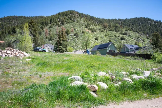 a view of a lush green hillside and houses