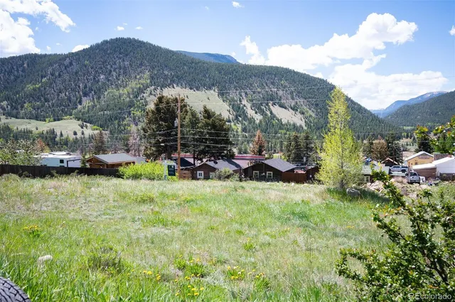 a view of a garden with a house in the background