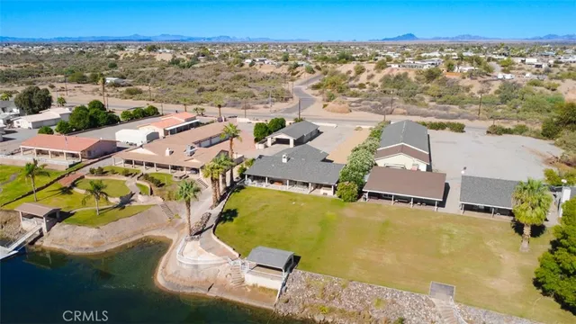 an aerial view of a house with a garden
