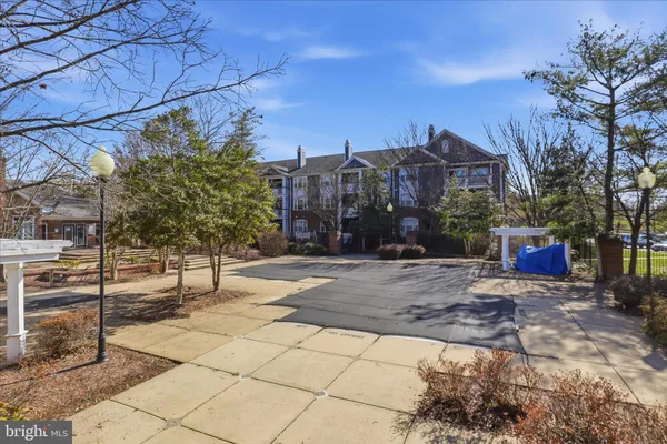 a view of a building with a bench