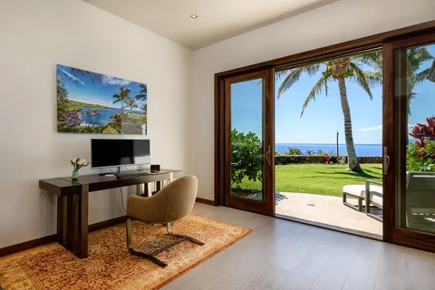 a view of swimming pool with an ocean view