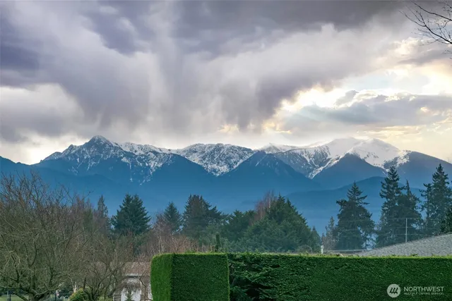 an aerial view of a house with mountain view