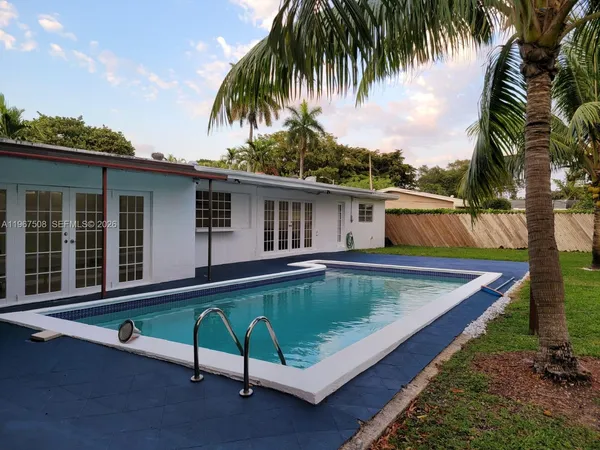 front view of a house with a patio