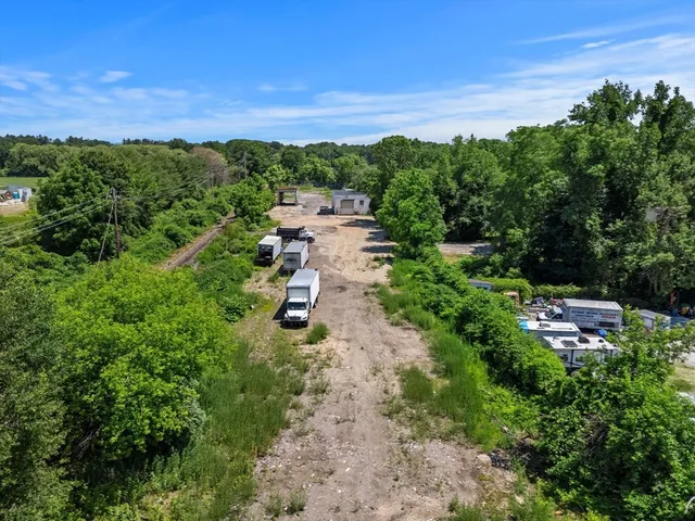 a view of a city with lush green forest