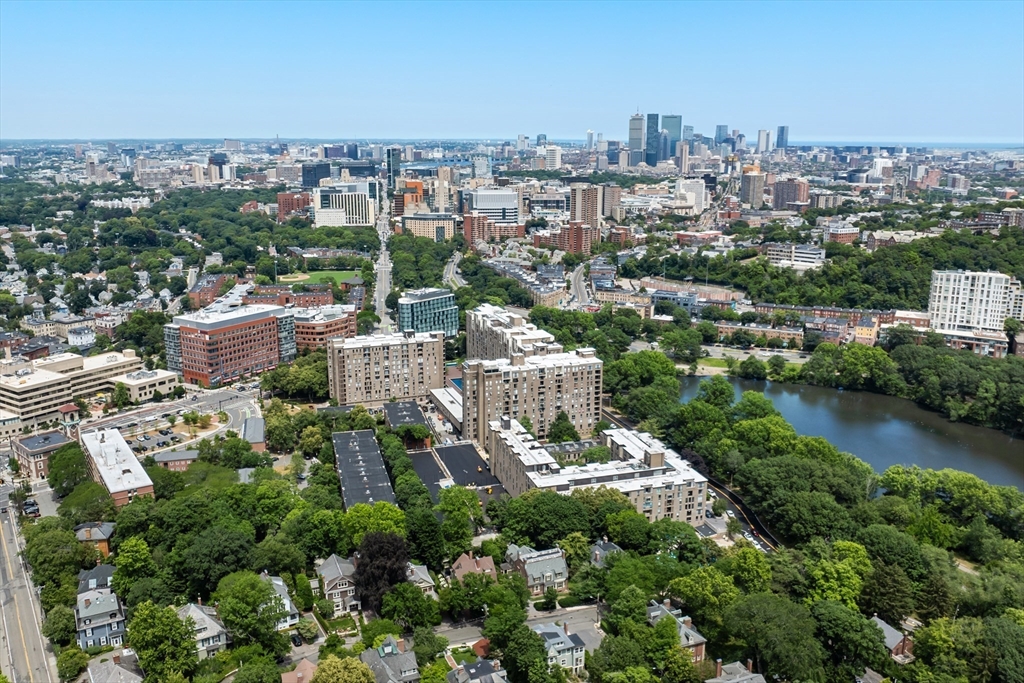 44 Washington Street, Unit 814 Brookline, MA 02445 - Photo 13 of 15 an aerial view of city and lake with trees all around