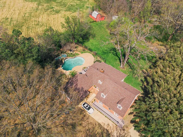 an aerial view of a house