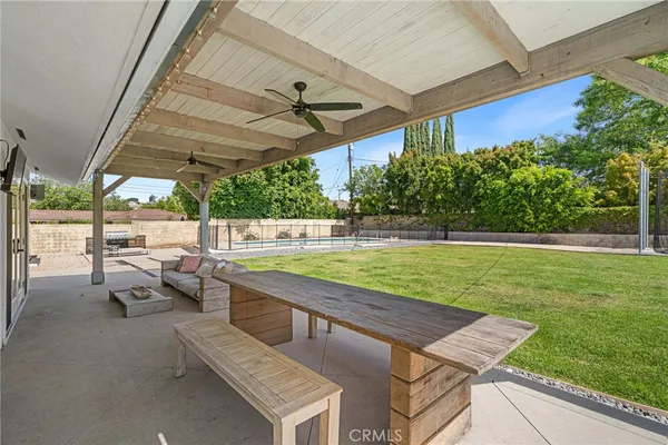 a view of a swimming pool with a backyard