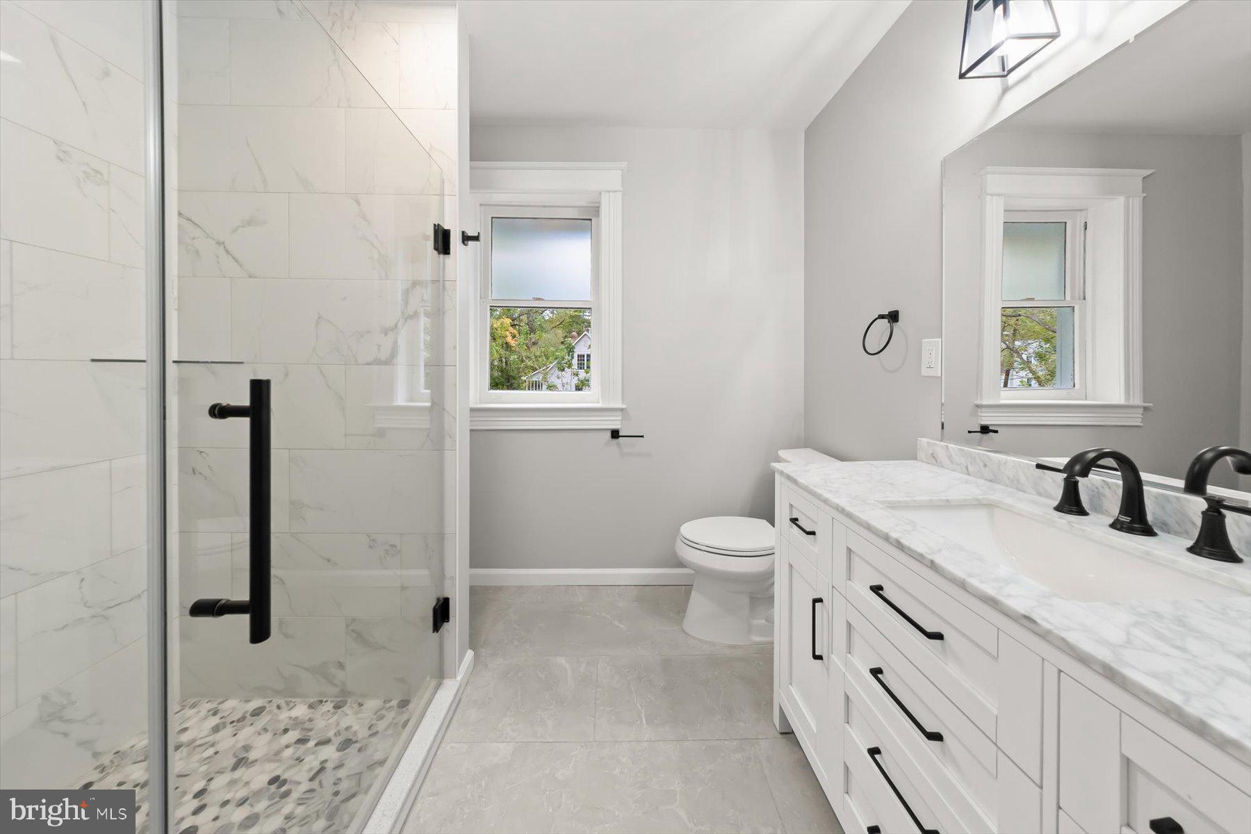 10220 Capitol View Avenue Silver Spring, MD 20910 - Photo 52 of 66 a bathroom with a granite countertop sink toilet and shower