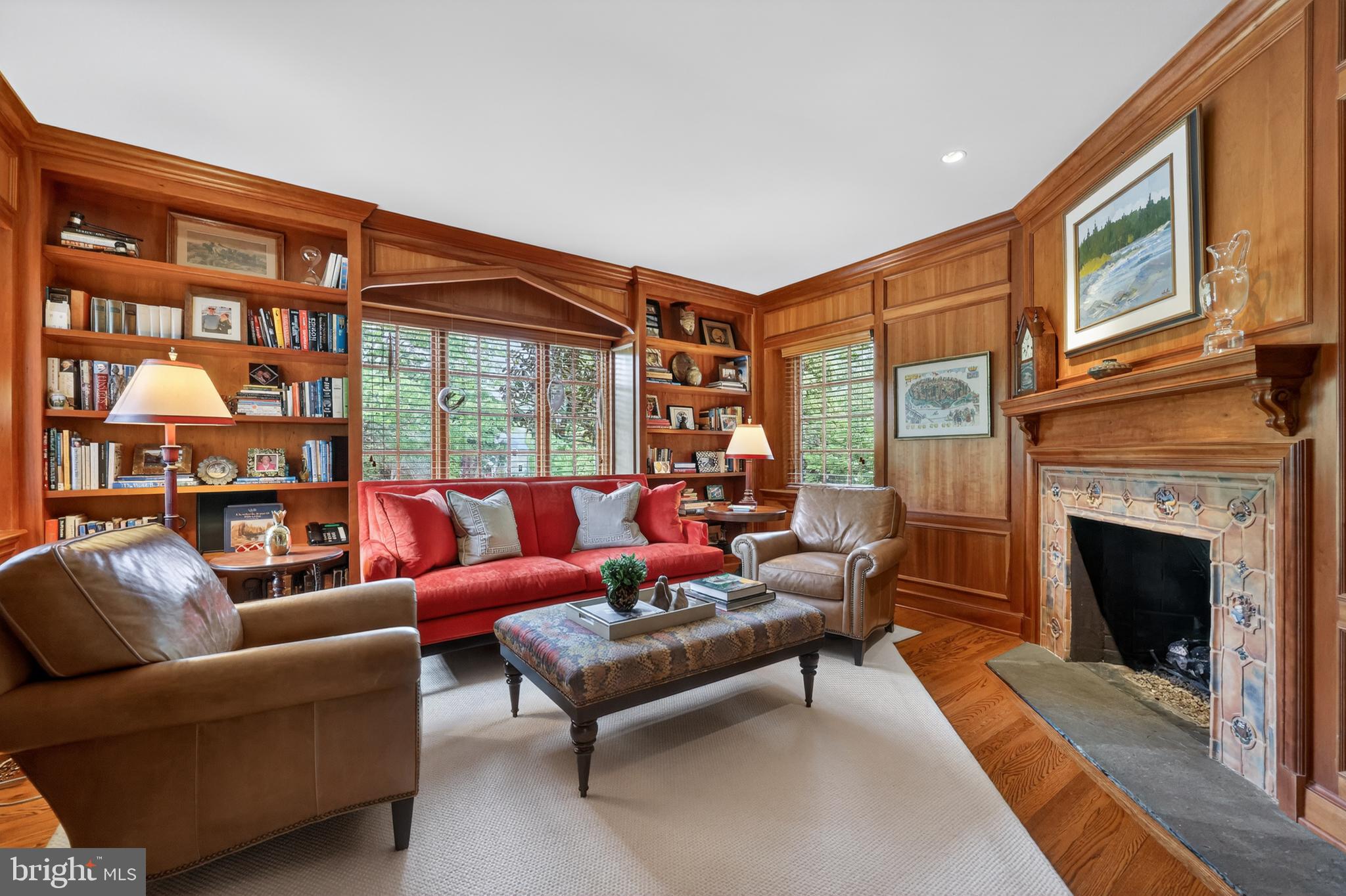 56 Tunbridge Road Haverford, PA 19041 - Photo 13 of 60 Cherry Paneled Library w/ Fireplace