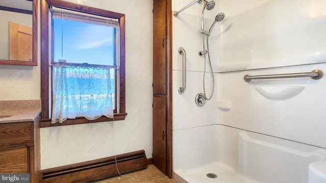 a bathroom with a shower