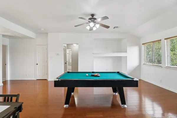 a room with table and window