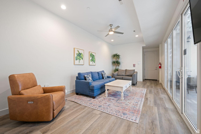4281 Canterbury Road Hurricane, UT 84737 - Photo 6 of 24 Spacious living area featuring light wood-finish flooring, recessed lighting, and a ceiling fan