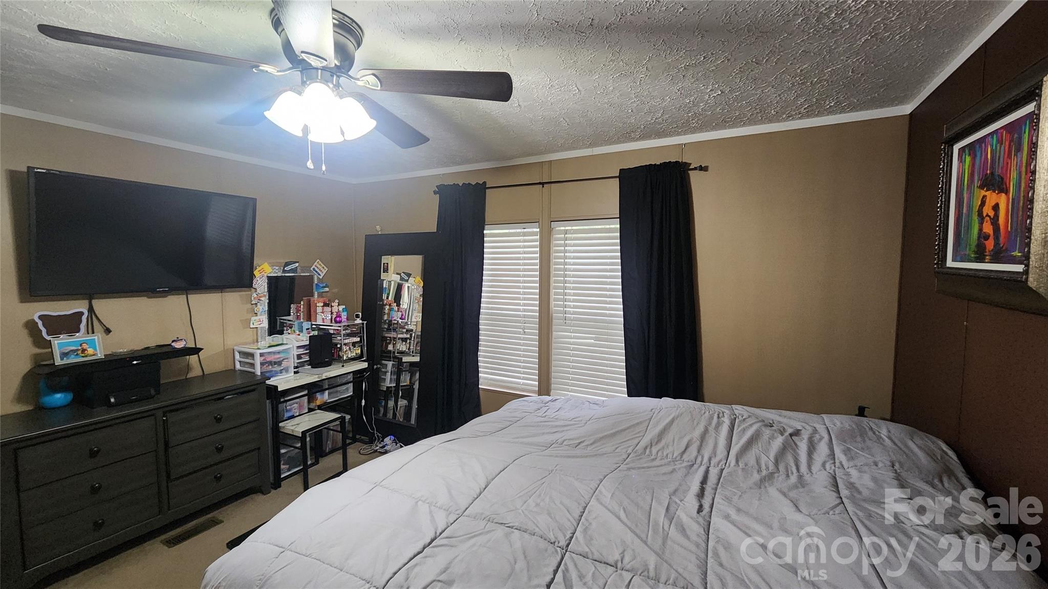 67 Indian Trail Road Candler, NC 28715 - Photo 23 of 31 a bedroom with a bed and a flat tv screen on dresser