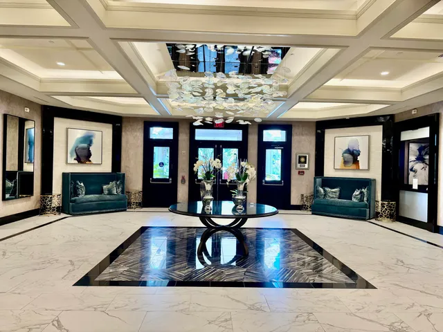 a view of a lake with a city view