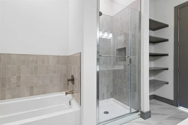 a bathroom with a bathtub