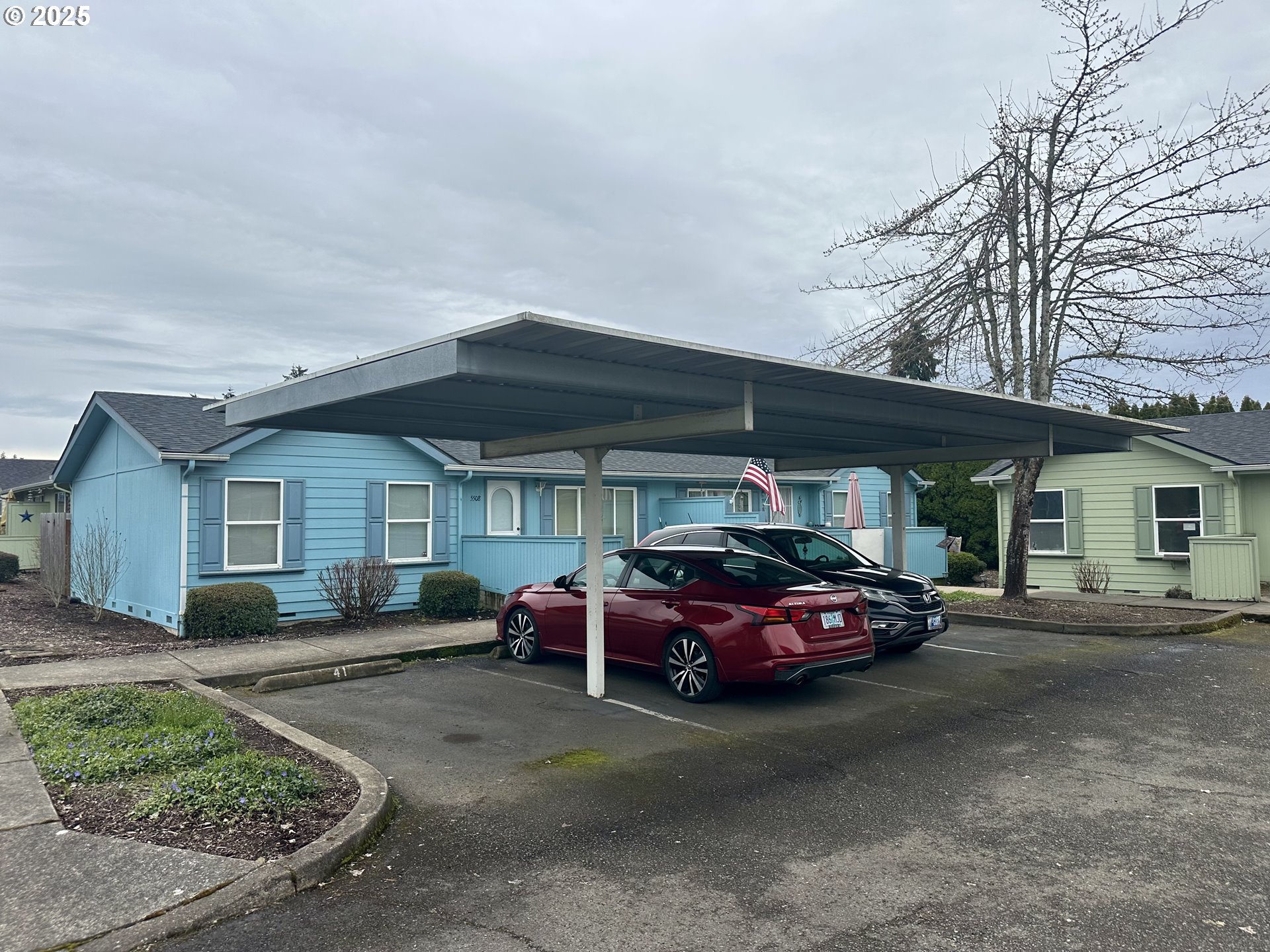 a car parked in front of a house