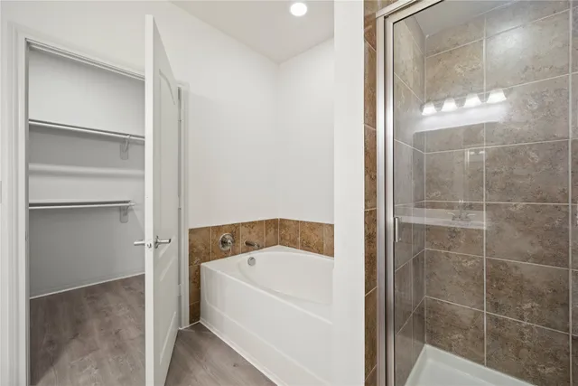 a bathroom with a bathtub