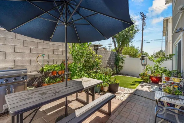 a outdoor view with a seating space