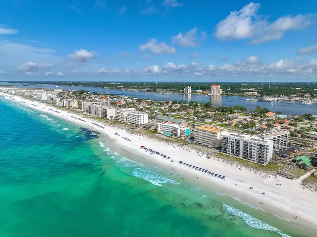 a view of a lake with a city