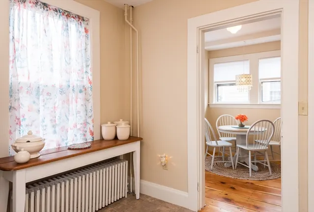 a kitchen with cabinets and a stove