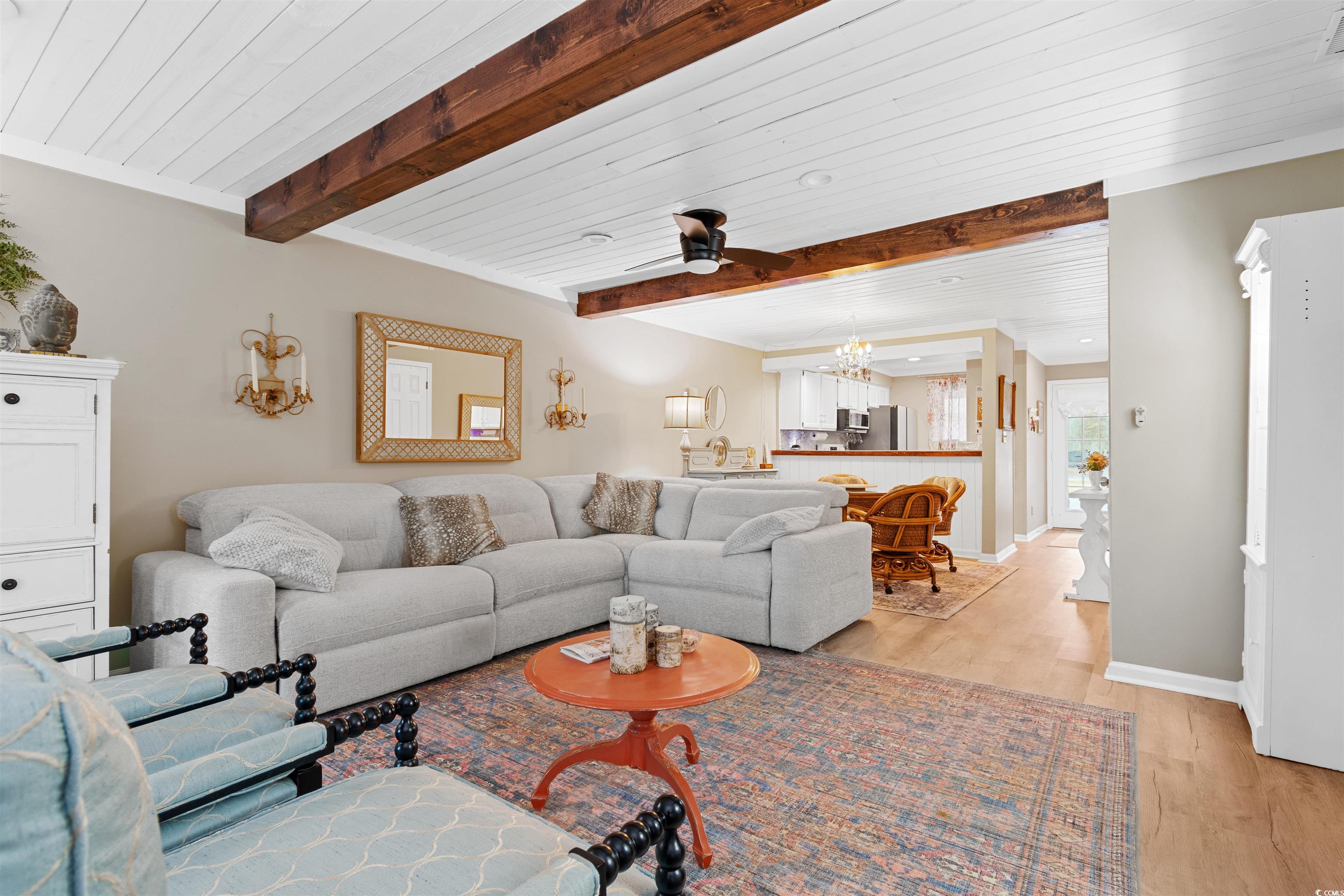 1830 Fairway Ridge Drive, Unit 6F Myrtle Beach, SC 29575 - Photo 5 of 31 Living room with wood ceiling, beamed ceiling, cei