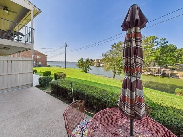 a garden view with a sitting space