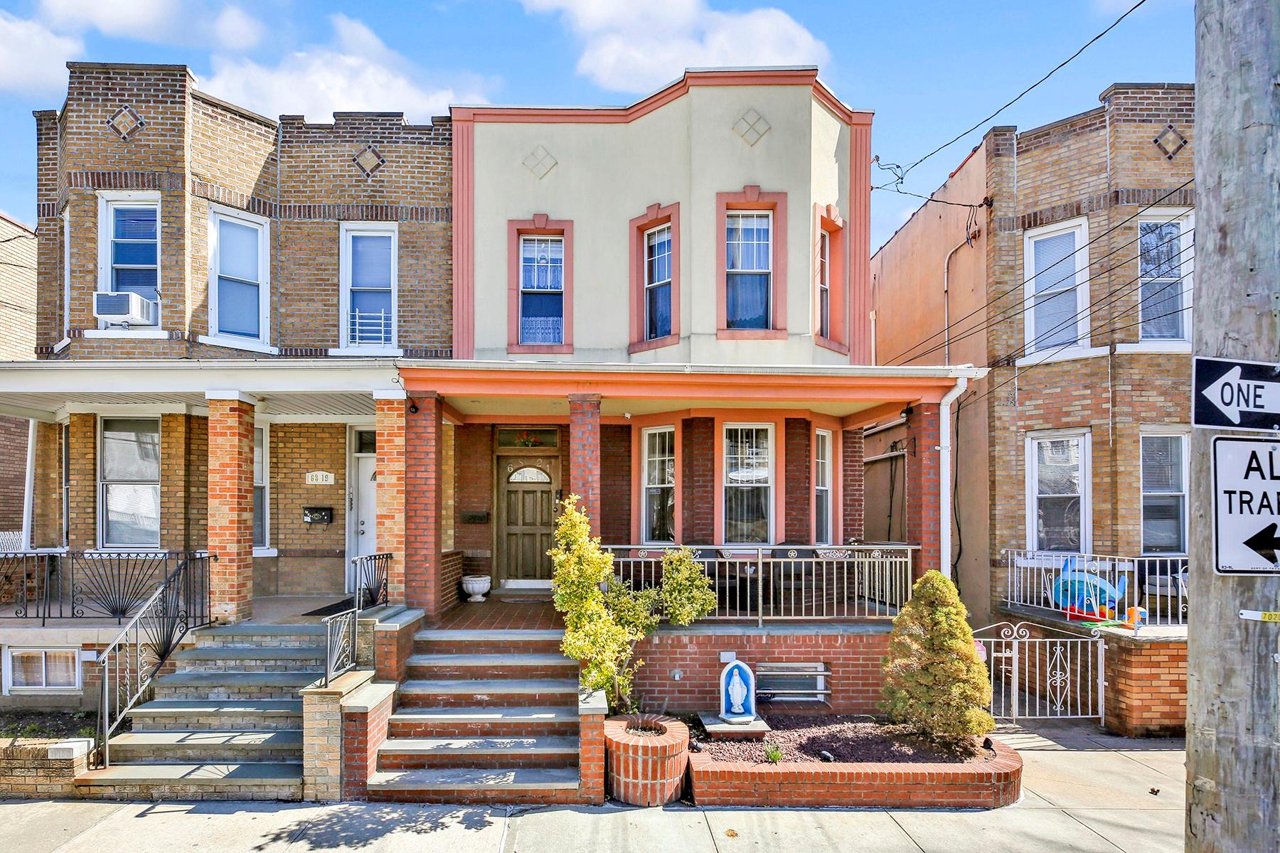 View of property featuring stucco siding, brick siding, cooling unit, and a porch