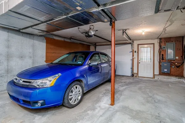 a car parked in a garage