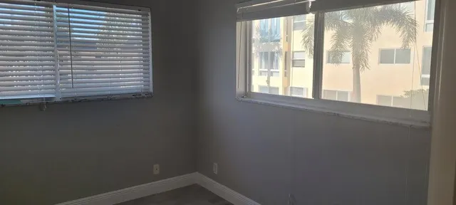 a view of a small space with a window