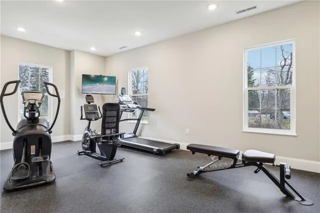 a view of a room with gym equipment
