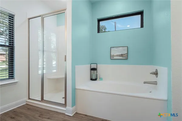 a bathroom with a bathtub